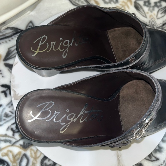 New Brighton Shoes Womens Sz9M Gemini Mules Blk/Brown Leather Block Heel SlipOns - Picture 9 of 16